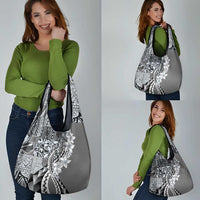 Aloha Vintage Plumeria Hawaiian Tapa Pattern Grocery Bag Gray Hawaiian Tapa Pattern - Polynesian Pride