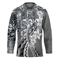Aloha Vintage Plumeria Hawaiian Tapa Pattern Hockey Jersey Gray Hawaiian Tapa Pattern - Polynesian Pride