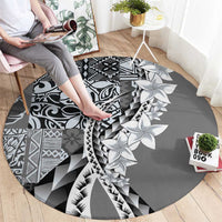 Aloha Vintage Plumeria Hawaiian Tapa Pattern Round Carpet Gray Hawaiian Tapa Pattern - Polynesian Pride