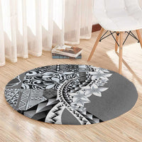 Aloha Vintage Plumeria Hawaiian Tapa Pattern Round Carpet Gray Hawaiian Tapa Pattern - Polynesian Pride