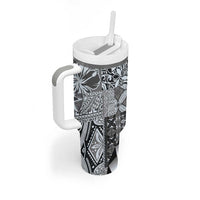 Aloha Vintage Plumeria Hawaiian Tapa Pattern Tumbler With Handle Gray Hawaiian Tapa Pattern - Polynesian Pride