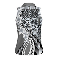 Aloha Vintage Plumeria Hawaiian Tapa Pattern Women Sleeveless Polo Shirt Gray Hawaiian Tapa Pattern - Polynesian Pride