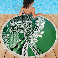 Aloha Vintage Plumeria Hawaiian Tapa Pattern Beach Blanket Green Hawaiian Tapa Pattern - Polynesian Pride