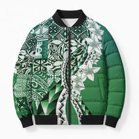 Aloha Vintage Plumeria Hawaiian Tapa Pattern Bomber Puffer Jacket Green Hawaiian Tapa Pattern - Polynesian Pride