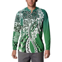 Aloha Vintage Plumeria Hawaiian Tapa Pattern Button Sweatshirt Green Hawaiian Tapa Pattern - Polynesian Pride