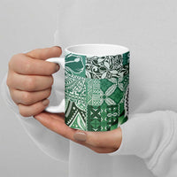Aloha Vintage Plumeria Hawaiian Tapa Pattern Ceramic Mug Green Hawaiian Tapa Pattern - Polynesian Pride