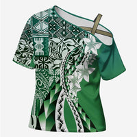 Aloha Vintage Plumeria Hawaiian Tapa Pattern Cross Shoulder Shirt Green Hawaiian Tapa Pattern - Polynesian Pride