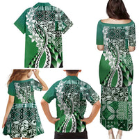 Aloha Vintage Plumeria Hawaiian Tapa Pattern Family Matching Puletasi and Hawaiian Shirt Green Hawaiian Tapa Pattern - Polynesian Pride