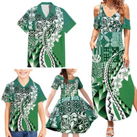 Aloha Vintage Plumeria Hawaiian Tapa Pattern Family Matching Summer Maxi Dress and Hawaiian Shirt Green Hawaiian Tapa Pattern - Polynesian Pride