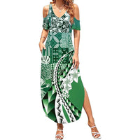 Aloha Vintage Plumeria Hawaiian Tapa Pattern Family Matching Summer Maxi Dress and Hawaiian Shirt Green Hawaiian Tapa Pattern - Polynesian Pride