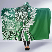 Aloha Vintage Plumeria Hawaiian Tapa Pattern Hooded Blanket Green Hawaiian Tapa Pattern - Polynesian Pride