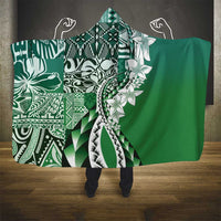 Aloha Vintage Plumeria Hawaiian Tapa Pattern Hooded Blanket Green Hawaiian Tapa Pattern - Polynesian Pride