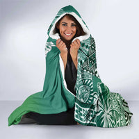 Aloha Vintage Plumeria Hawaiian Tapa Pattern Hooded Blanket Green Hawaiian Tapa Pattern - Polynesian Pride