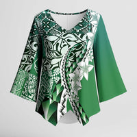 Aloha Vintage Plumeria Hawaiian Tapa Pattern Kimono Sleeve Blouse Green Hawaiian Tapa Pattern - Polynesian Pride