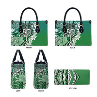 Aloha Vintage Plumeria Hawaiian Tapa Pattern Leather Bag Green Hawaiian Tapa Pattern - Polynesian Pride