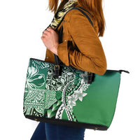 Aloha Vintage Plumeria Hawaiian Tapa Pattern Leather Tote Bag Green Hawaiian Tapa Pattern - Polynesian Pride