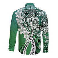 Aloha Vintage Plumeria Hawaiian Tapa Pattern Long Sleeve Button Shirt Green Hawaiian Tapa Pattern - Polynesian Pride