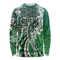 Aloha Vintage Plumeria Hawaiian Tapa Pattern Long Sleeve Shirt Green Hawaiian Tapa Pattern - Polynesian Pride