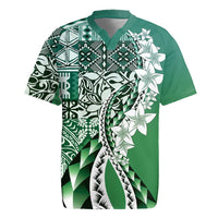 Aloha Vintage Plumeria Hawaiian Tapa Pattern Rugby Jersey Green Hawaiian Tapa Pattern - Polynesian Pride