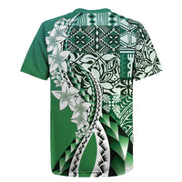 Aloha Vintage Plumeria Hawaiian Tapa Pattern Rugby Jersey Green Hawaiian Tapa Pattern - Polynesian Pride