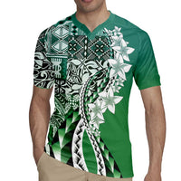 Aloha Vintage Plumeria Hawaiian Tapa Pattern Rugby Jersey Green Hawaiian Tapa Pattern - Polynesian Pride