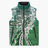 Aloha Vintage Plumeria Hawaiian Tapa Pattern Sleeveless Puffer Jacket Green Hawaiian Tapa Pattern - Polynesian Pride