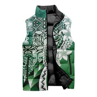 Aloha Vintage Plumeria Hawaiian Tapa Pattern Sleeveless Puffer Jacket Green Hawaiian Tapa Pattern - Polynesian Pride