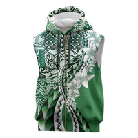 Aloha Vintage Plumeria Hawaiian Tapa Pattern Sleeveless Zip Hoodie Green Hawaiian Tapa Pattern - Polynesian Pride