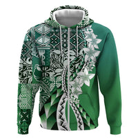 Aloha Vintage Plumeria Hawaiian Tapa Pattern Zip Hoodie Green Hawaiian Tapa Pattern - Polynesian Pride