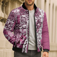 Aloha Vintage Plumeria Hawaiian Tapa Pattern Bomber Puffer Jacket Pink Hawaiian Tapa Pattern - Polynesian Pride