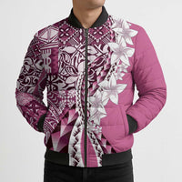 Aloha Vintage Plumeria Hawaiian Tapa Pattern Bomber Puffer Jacket Pink Hawaiian Tapa Pattern - Polynesian Pride