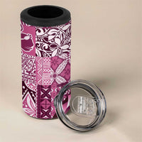 Aloha Vintage Plumeria Hawaiian Tapa Pattern 4 in 1 Can Cooler Tumbler Pink Hawaiian Tapa Pattern - Polynesian Pride