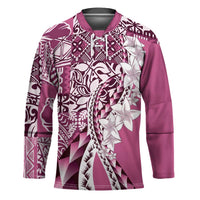 Aloha Vintage Plumeria Hawaiian Tapa Pattern Hockey Jersey Pink Hawaiian Tapa Pattern - Polynesian Pride