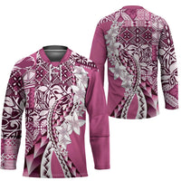 Aloha Vintage Plumeria Hawaiian Tapa Pattern Hockey Jersey Pink Hawaiian Tapa Pattern - Polynesian Pride