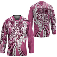Aloha Vintage Plumeria Hawaiian Tapa Pattern Hockey Jersey Pink Hawaiian Tapa Pattern - Polynesian Pride