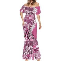 Aloha Vintage Plumeria Hawaiian Tapa Pattern Mermaid Dress Pink Hawaiian Tapa Pattern - Polynesian Pride