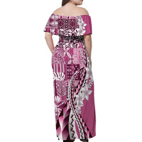 Aloha Vintage Plumeria Hawaiian Tapa Pattern Off Shoulder Maxi Dress Pink Hawaiian Tapa Pattern - Polynesian Pride