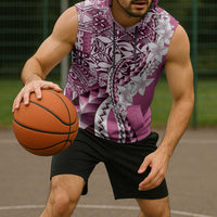 Aloha Vintage Plumeria Hawaiian Tapa Pattern Sleeveless Hoodie Pink Hawaiian Tapa Pattern - Polynesian Pride