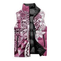 Aloha Vintage Plumeria Hawaiian Tapa Pattern Sleeveless Puffer Jacket Pink Hawaiian Tapa Pattern - Polynesian Pride