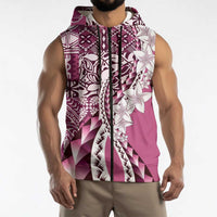 Aloha Vintage Plumeria Hawaiian Tapa Pattern Sleeveless Zip Hoodie Pink Hawaiian Tapa Pattern LT9 - Polynesian Pride