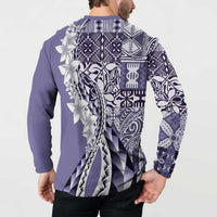 Aloha Vintage Plumeria Hawaiian Tapa Pattern Button Sweatshirt Purple Hawaiian Tapa Pattern - Polynesian Pride