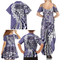 Aloha Vintage Plumeria Hawaiian Tapa Pattern Family Matching Summer Maxi Dress and Hawaiian Shirt Purple Hawaiian Tapa Pattern - Polynesian Pride