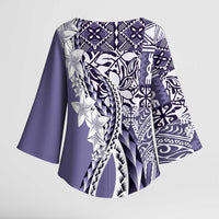 Aloha Vintage Plumeria Hawaiian Tapa Pattern Kimono Sleeve Blouse Purple Hawaiian Tapa Pattern - Polynesian Pride