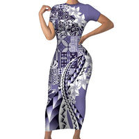 Aloha Vintage Plumeria Hawaiian Tapa Pattern Short Sleeve Bodycon Dress Purple Hawaiian Tapa Pattern - Polynesian Pride