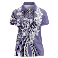 Aloha Vintage Plumeria Hawaiian Tapa Pattern Women Polo Shirt Purple Hawaiian Tapa Pattern - Polynesian Pride