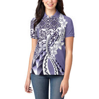 Aloha Vintage Plumeria Hawaiian Tapa Pattern Women Polo Shirt Purple Hawaiian Tapa Pattern - Polynesian Pride