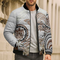 Polynesian Manta Ray Bomber Puffer Jacket Beige Floral Turtle Tattoo - Polynesian Pride
