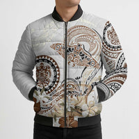 Polynesian Manta Ray Bomber Puffer Jacket Beige Floral Turtle Tattoo - Polynesian Pride