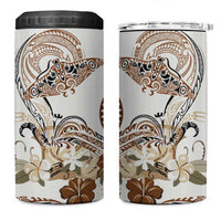 Polynesian Manta Ray 4 in 1 Can Cooler Tumbler Beige Floral Turtle Tattoo - Polynesian Pride