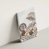 Polynesian Manta Ray Canvas Wall Art Beige Floral Turtle Tattoo - Polynesian Pride